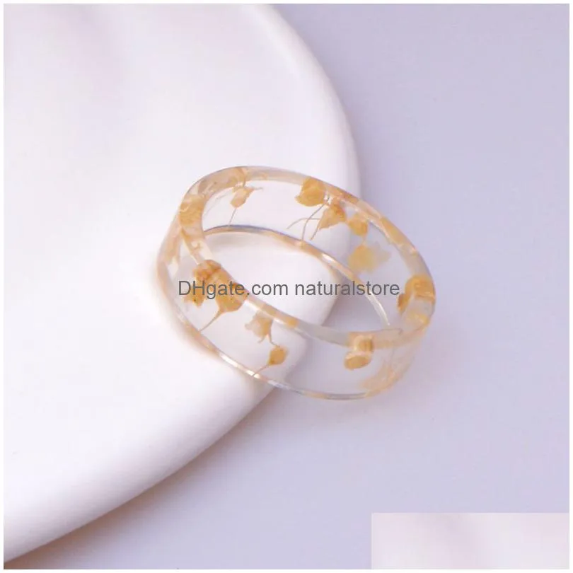 fashion dried flowers rings cute transparent resin ring for women girls romantic gifts party handmade jewelry