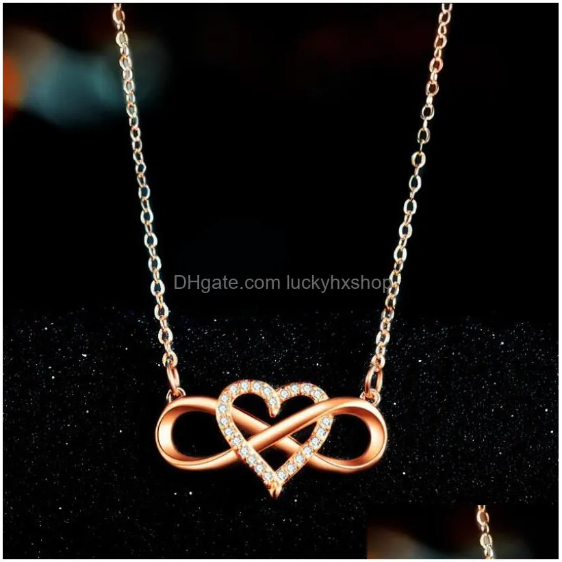 fashion pendant golden heart-shaped lucky 8 diamond love heart necklace jewelry