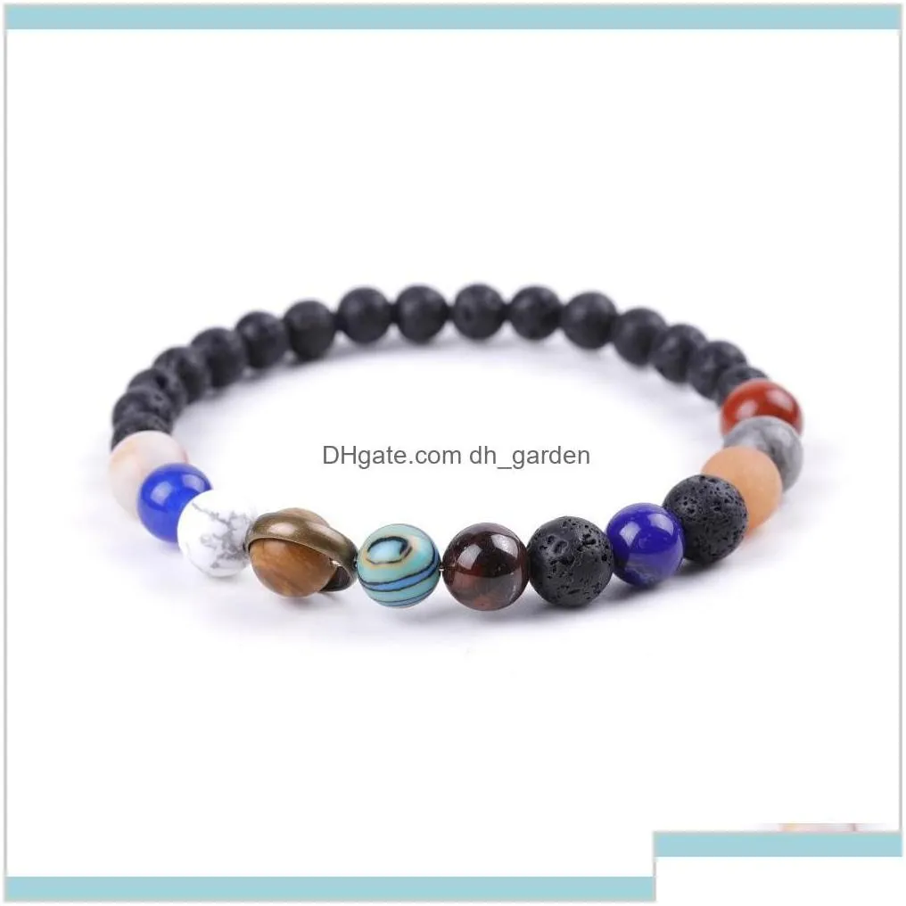 Beaded Strands Natural Solar System Galaxy Starry Bracelet Lava Rock Lasurite Stone Beads Bracelets For Women Men Fashion Jewelry