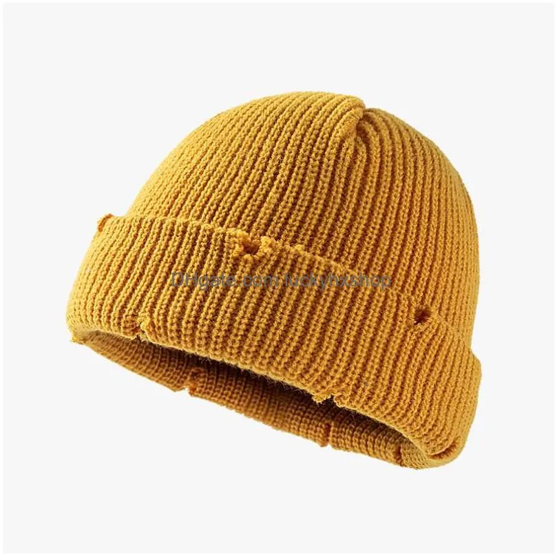 fashion winter hole hats for women man knitted warm beanies landlord hat caps cool street wear beanie hip hop girls boys