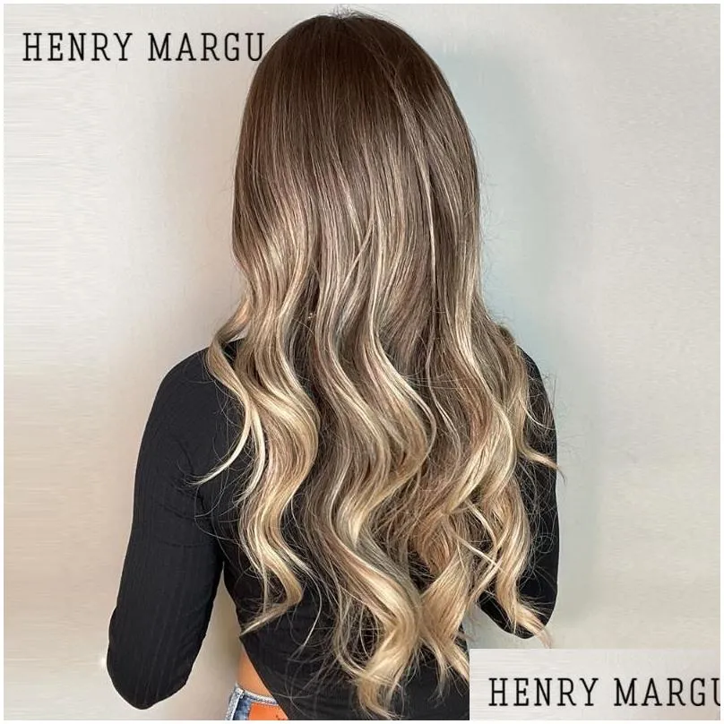 Synthetic Wigs HENRY MARGU Long Wavy Brown Highlight Blonde Natuarl Hairs For Women Cosplay Party Daily Heat Resistant Hair