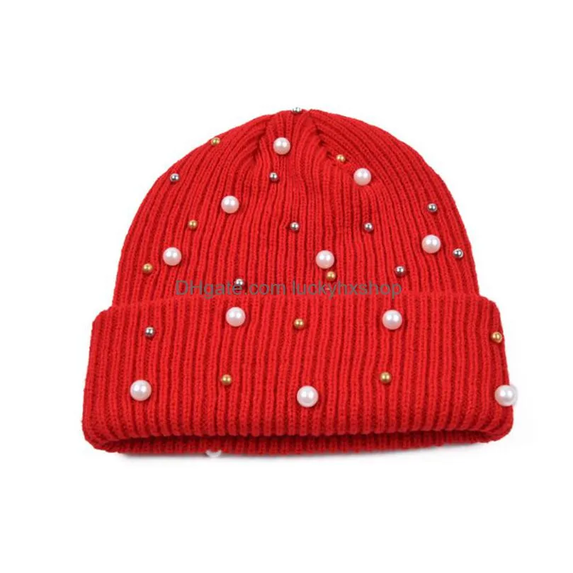 outdoor personalized women hat pearl beanies baggy skull hats winter warm cap unisex keep elastic hedging caps soft elasticity