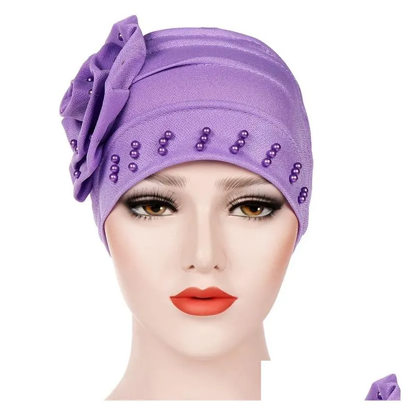 Helisopus Women New Style Ruffled Big Flower Scarf Cap Muslim Head Wrap Chemo Turban Ladies Bandanas Hair Accessories