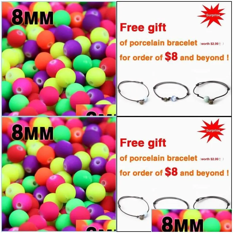 Other Top Quality 100Pcs Mixed Candy Color Acrylic Rubber Beads Neon Matte 8Mm Round Spacer Loose Fit Jewelry Handmade Diy Drop Deli