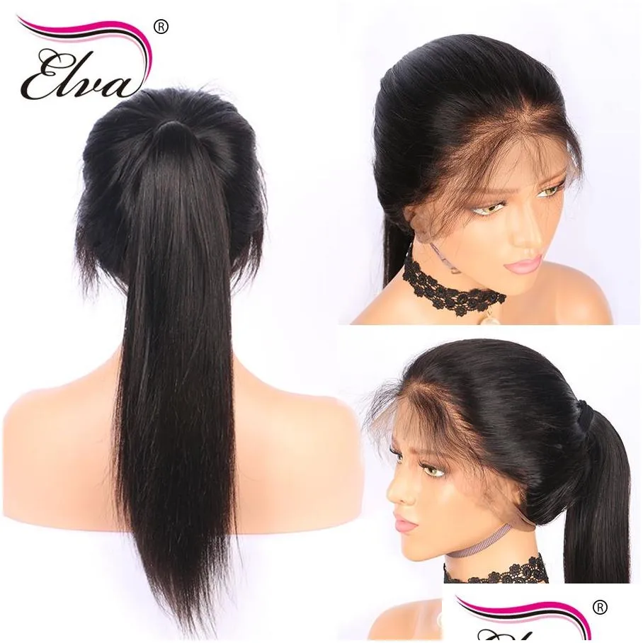 Elva Hair 180% Density 360 Lace Frontal Wig Pre Plucked With Baby Hair Straight Brazilian Remy Human Wigs For Black Women