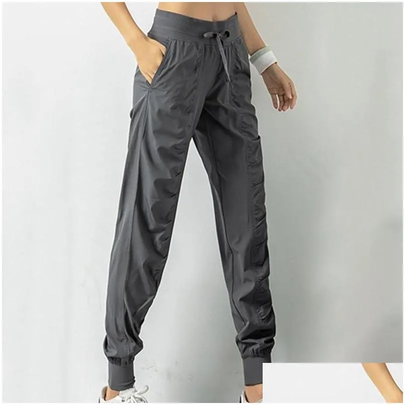 womens pants capris tatting fabric drawstring running sport joggers women quick dry athletic fitness sweatpants with two side pockets