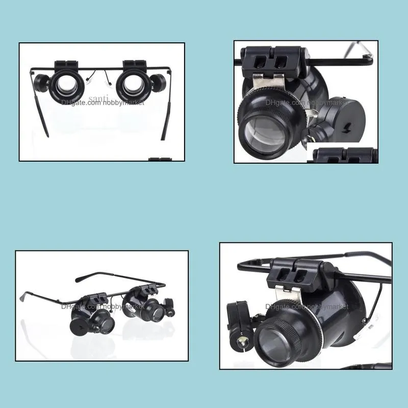 Jeweler Watch LED Light Glasses 20X Magnifier Magnifying Eye Glasses Loupe Lens