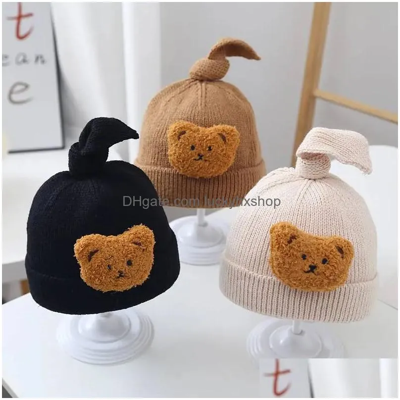 korea bear baby hat winter warm kids knit cute pompom beanie cap for girls boys child autumn cap accessories