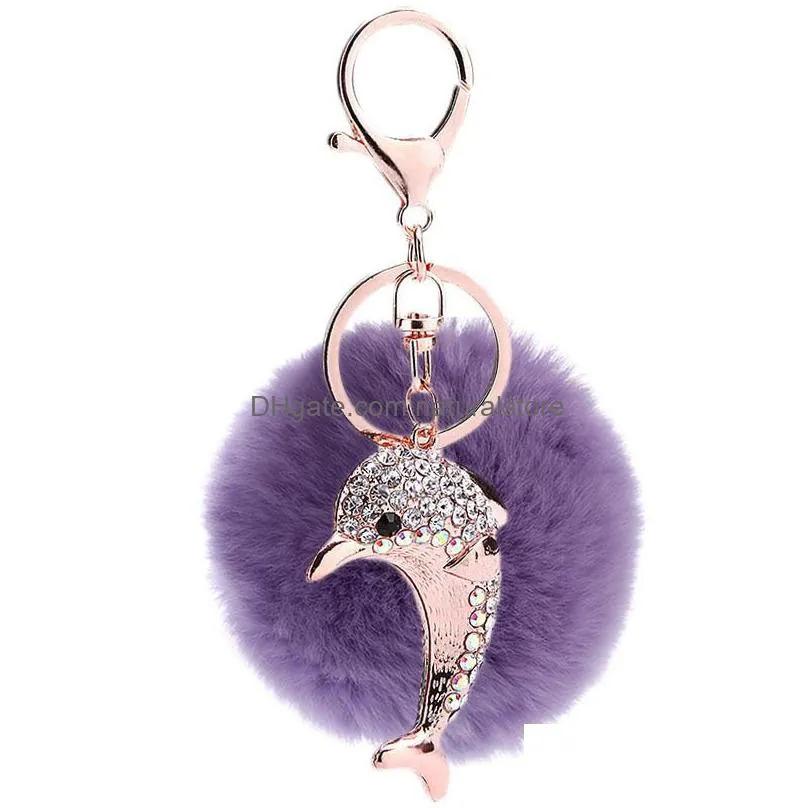 fashion fur alloy rhinestone cute  car keychain creative keyring bag pendant accessories