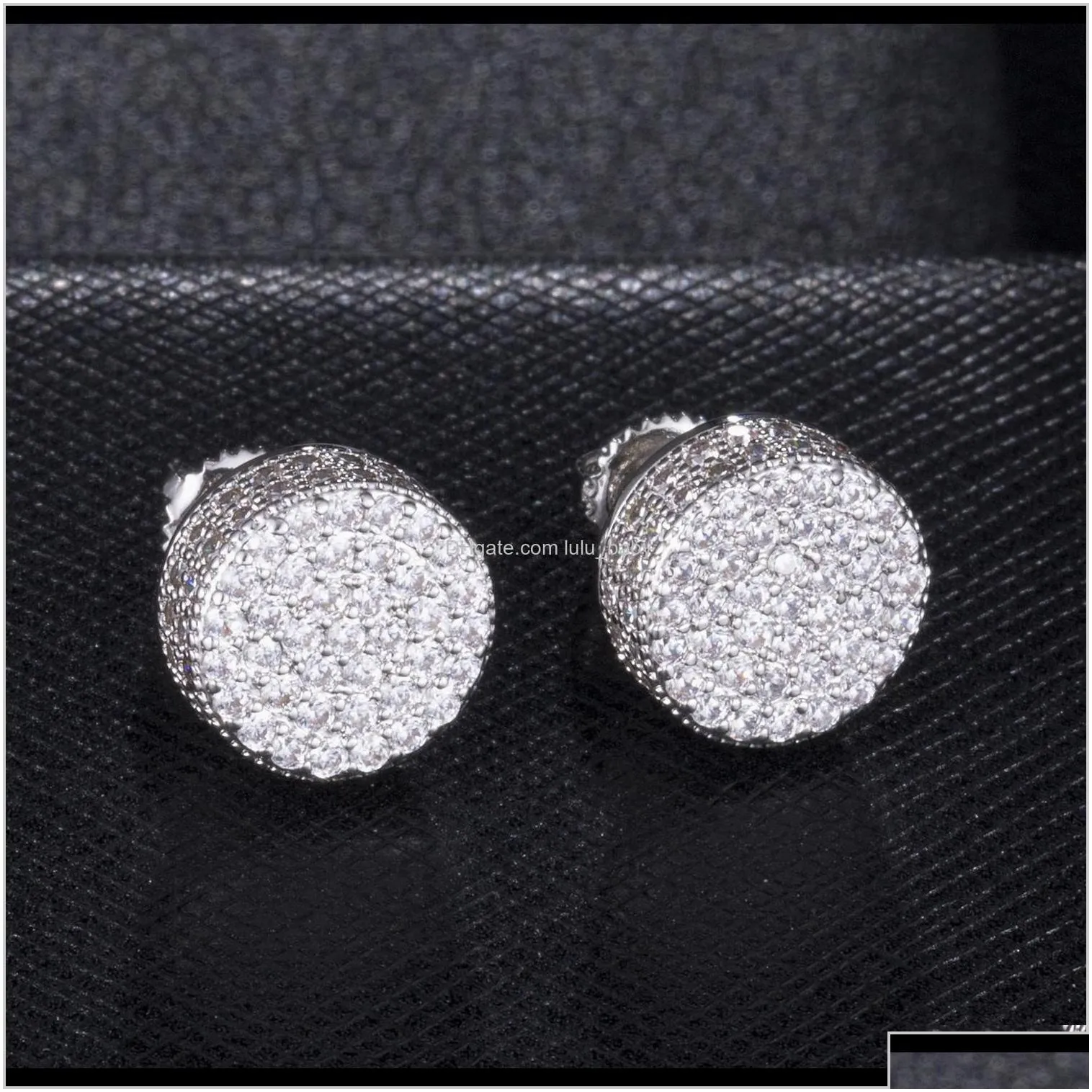 Dz Mens Hip Hop Iced Out Micro Paved Cz Round Earrings For Male Party Jewelry Brincos Cgtix Hbprt