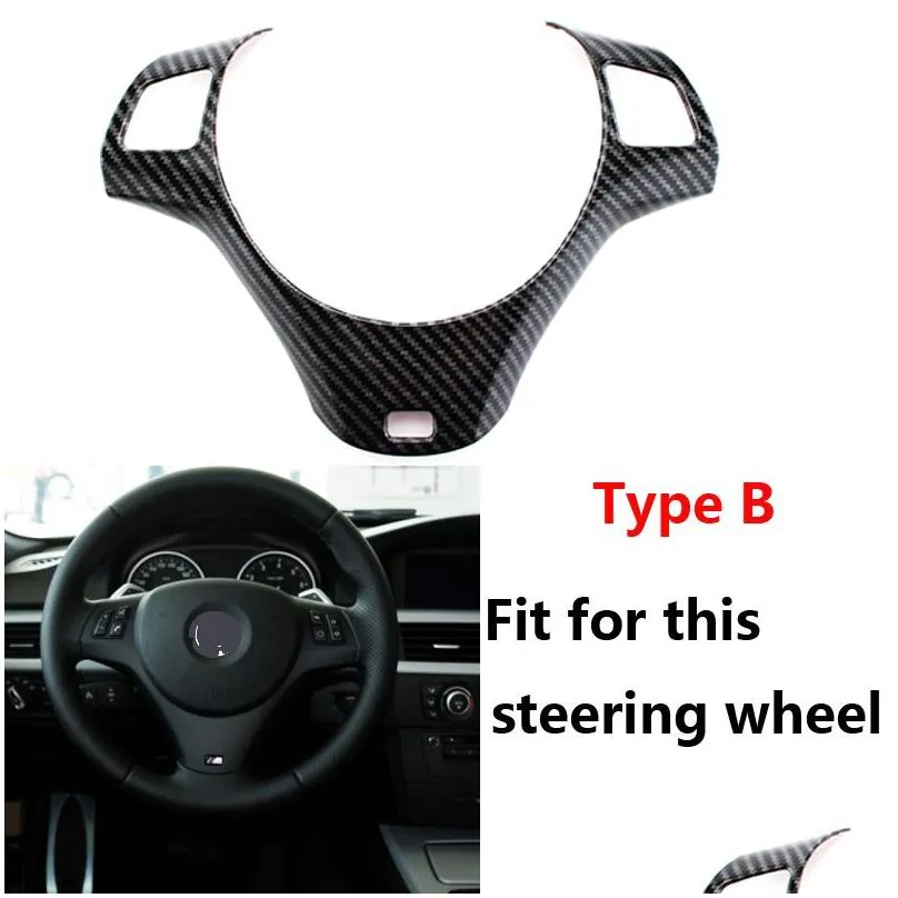 carbon fiber car steering wheel panel decoration cover trim moulding sticker for bmw 1 3 series e87 e90 e92 e93 2005-2012