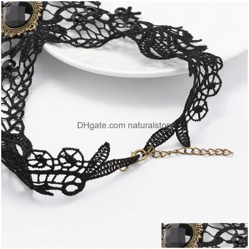 vintage fashion sexy gothic choker crystal black lace necklace women chockers steampunk jewelry