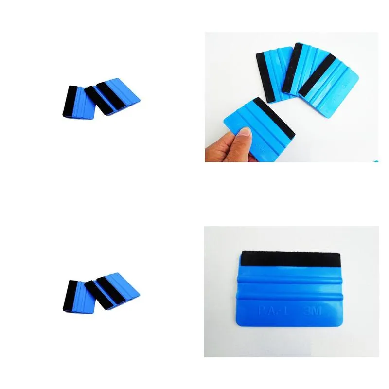 care cleaning tools car vinyl film wrapping tools blue color  scraper squeegee with felt edge size 10cmx7cm