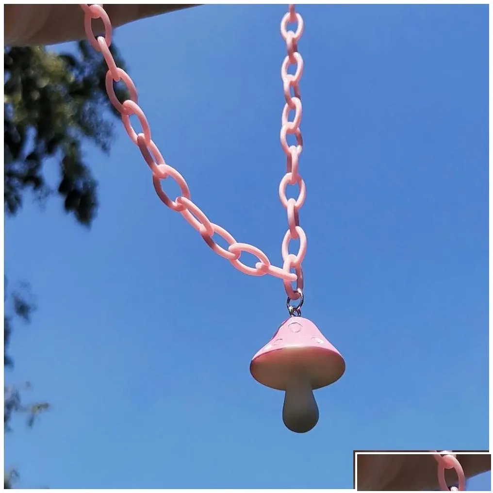 Pendant Necklaces Colorf Resin Mushroom Necklace For Women Plastic Chain Chokers Wholesale Jewelry Fashion Accessories Gifts Drop De