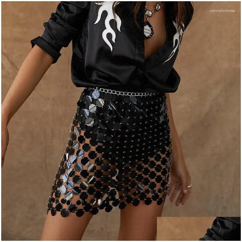 skirts black body chain gold dance sequin mail link mini skirt 2023 women silver disco