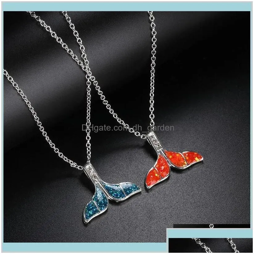 High Quality Crystal Blue Opal Mermaid Whale Fish Tail Necklace Charm Trendy Jewelry Gift For Women Yutgc Necklaces 1Vtai