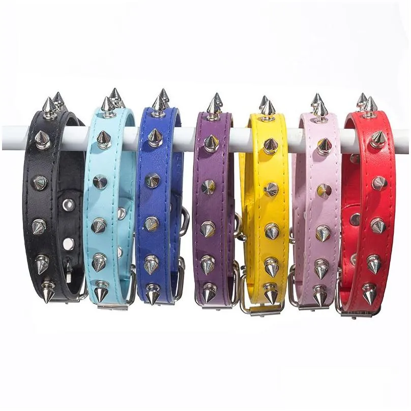 rivet nail avoid bite dog collar candy colors pu leather leash collars pet puppy supplies 225c3