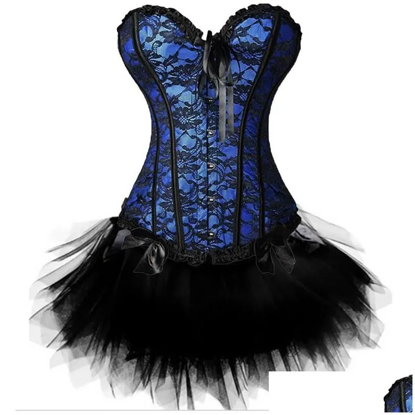 bustiers corsets women sexy burlesque overbust corset bustier top with mini tutu skirt fancy dresses costume gothic dress