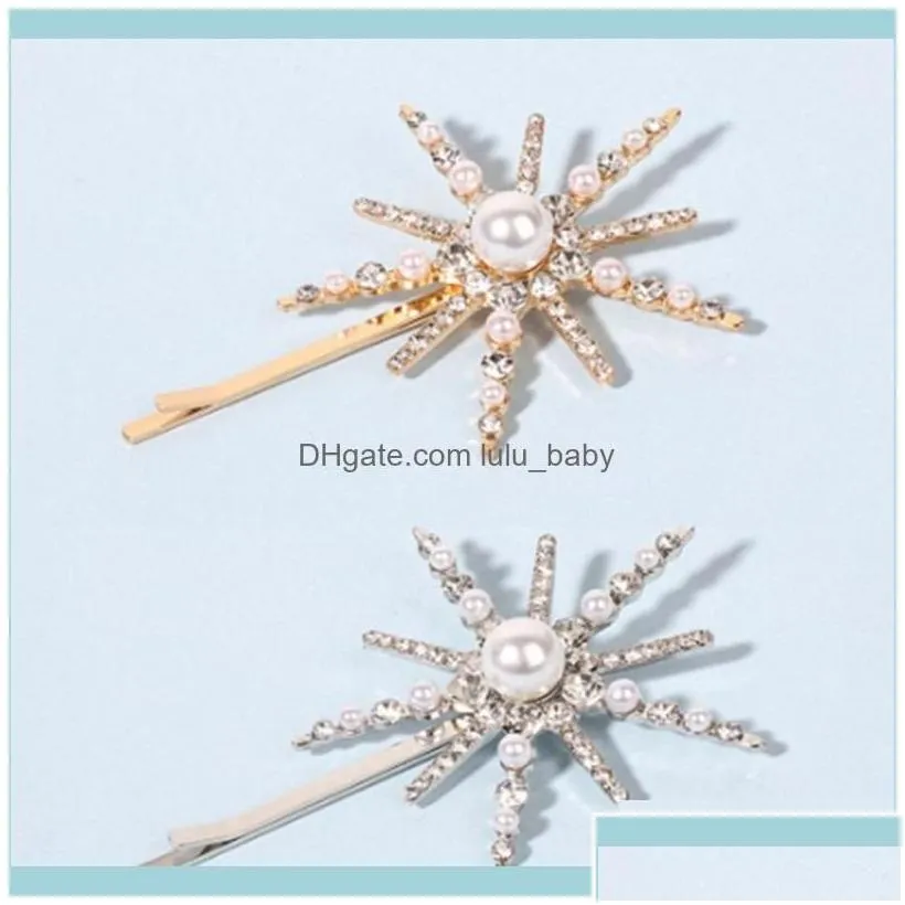 Headbands Jewelrystonefans Luxury Star Crystal Pearl Pin Barrettes Grip For Women Rhinestone Clips Wedding Hair Jewelry Aessories Drop