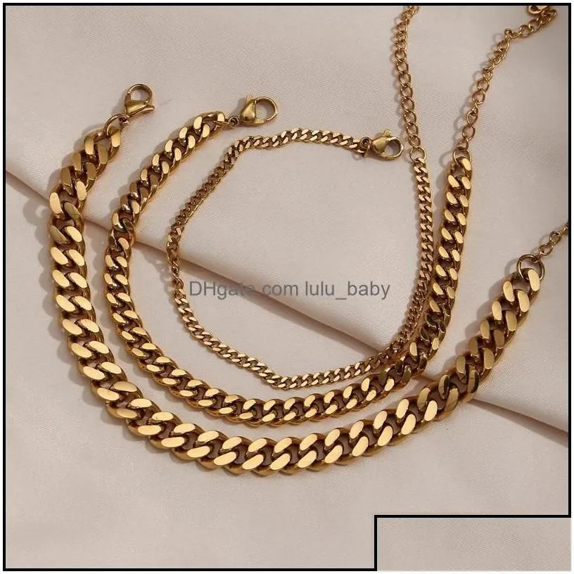 Anklets Tarnish Hypoallergenic 2.5Mm 6Mm 8Mm Cuban Link Chain Gold For Women Summer Beach Foot Bracelet Jewelry Drop Delivery 2021