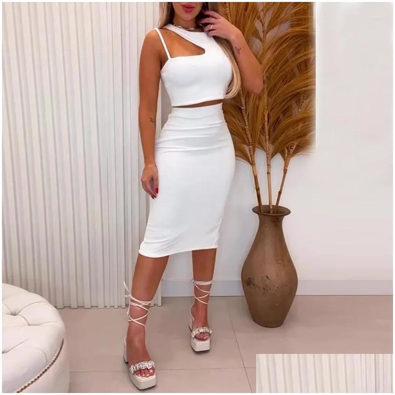 skirts 2023 european and american womens summer products  sweet small vest high waist mid-skirt fashion casual suit 070