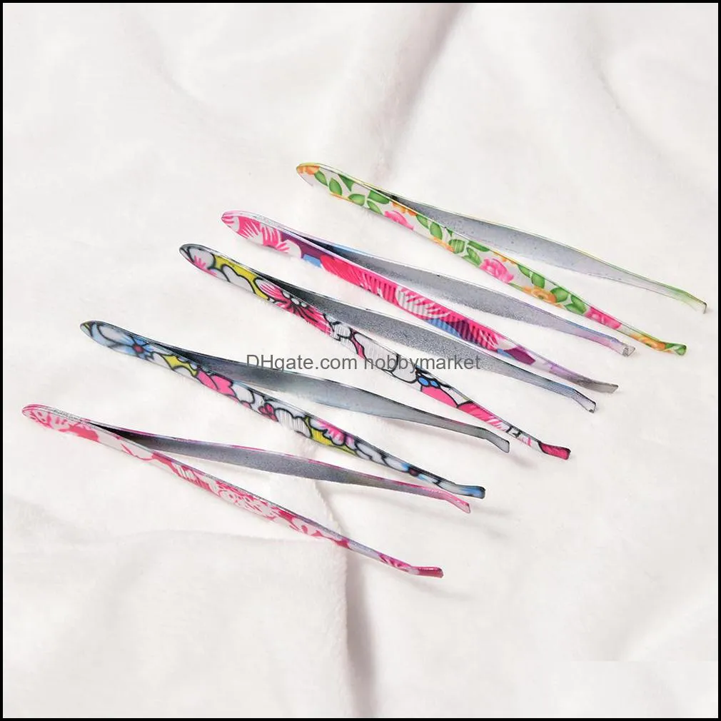 Stainless Steel Tweezers Cosmetic Eye Brow Eyelash Trimmer Clip Tool Eyebrow Face Hair Removal Makeup Flower Pattern