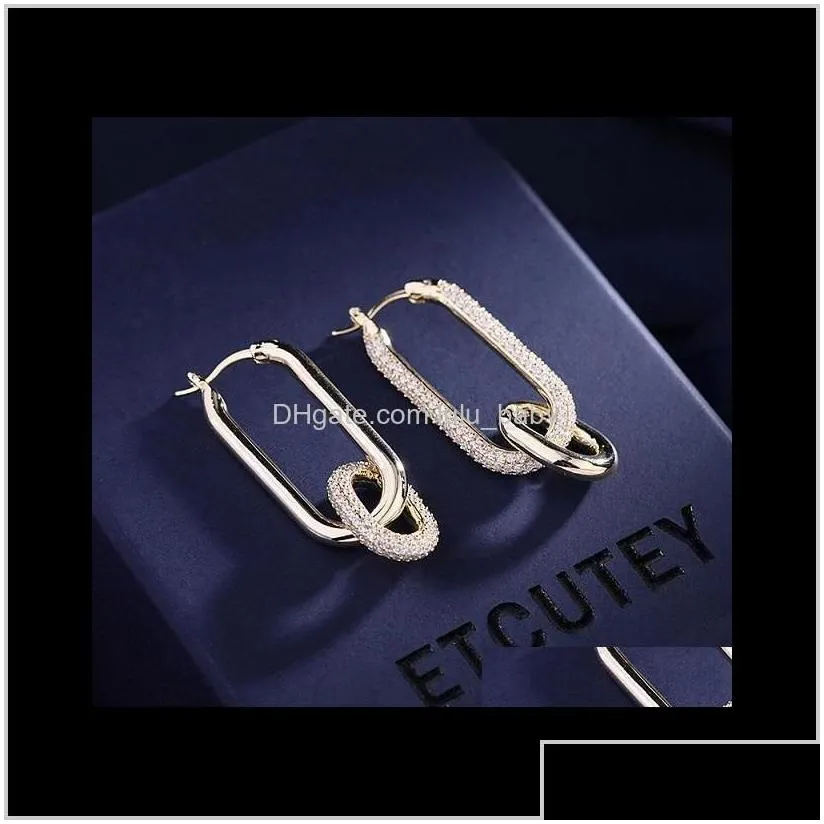 Fashion Ins Luxury Designer Diamond Zirconia Copper Chain Geometric Clip On Earrings For Woman Girls Gifts S925 Silver Post Lw8Uz Stud