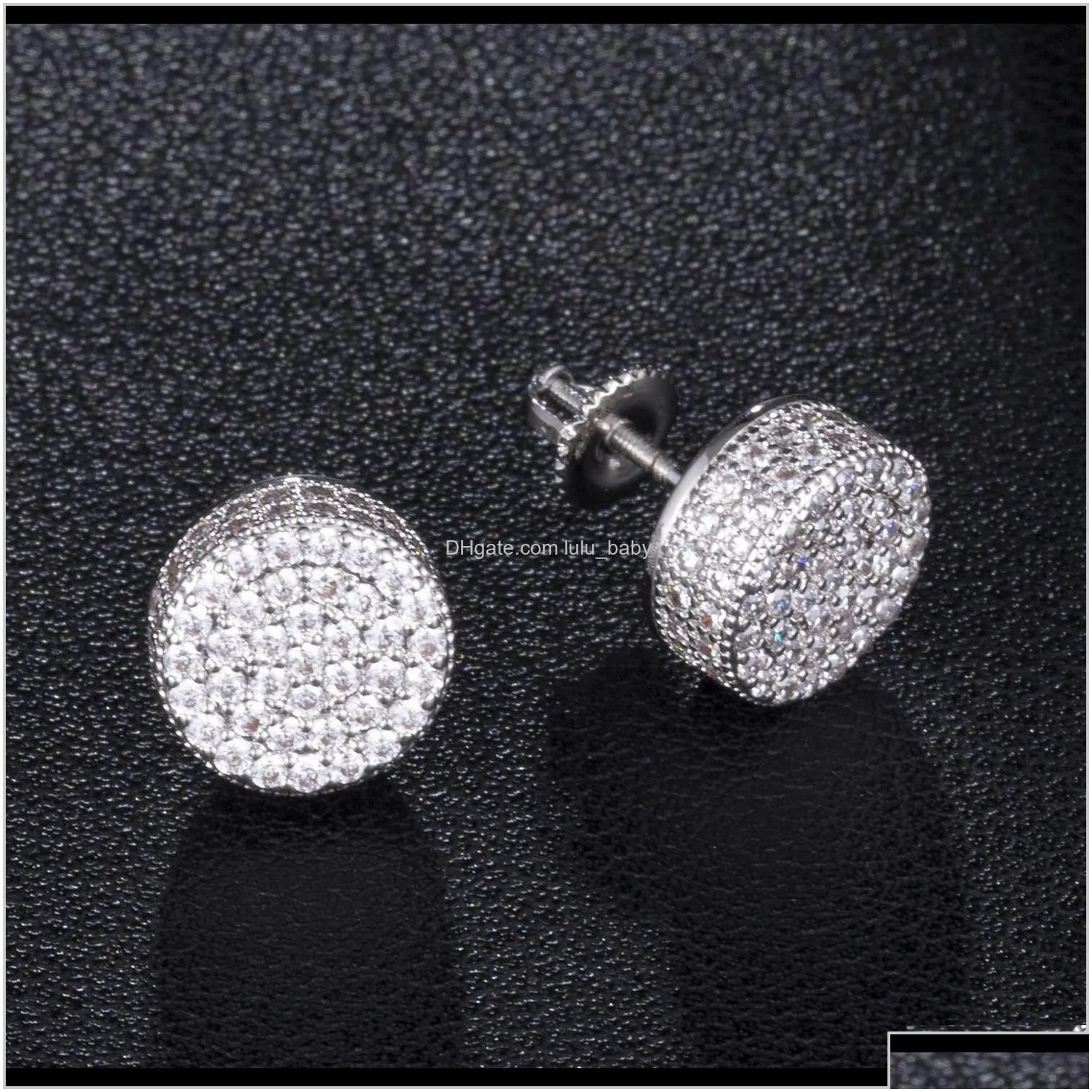 Dz Mens Hip Hop Iced Out Micro Paved Cz Round Earrings For Male Party Jewelry Brincos Cgtix Hbprt