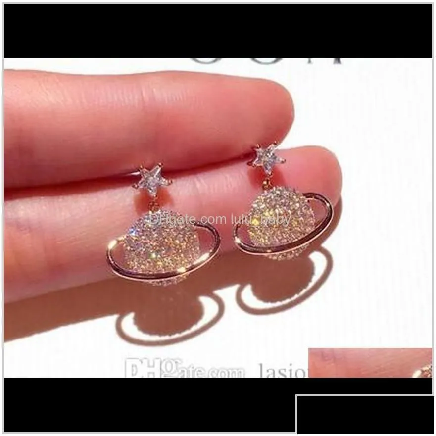 Very Cute Glittering Ins Luxury Designer Diamond Rhinestone Zircon Star Universe Dangle Chandelier Fashion Earrings For Woman J8Pu