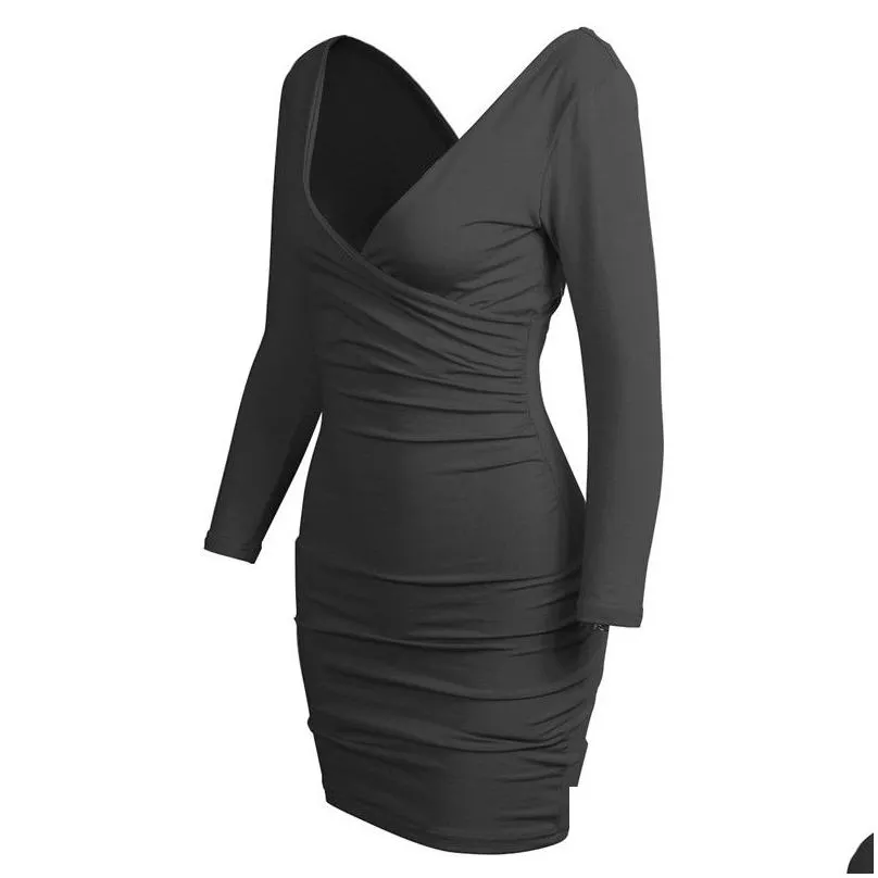 casual dresses spring autumn sexy sheath deep v neck package hip womens mini dress 2021 fashion solid long sleeve ladies