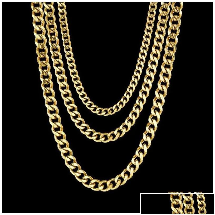 Chains M 5Mm Stainless Steel Cuban Link Gold Chain Necklace For Women Men Hip Hop Titanium Choker Fashion Jewelry Gift Drop Delivery