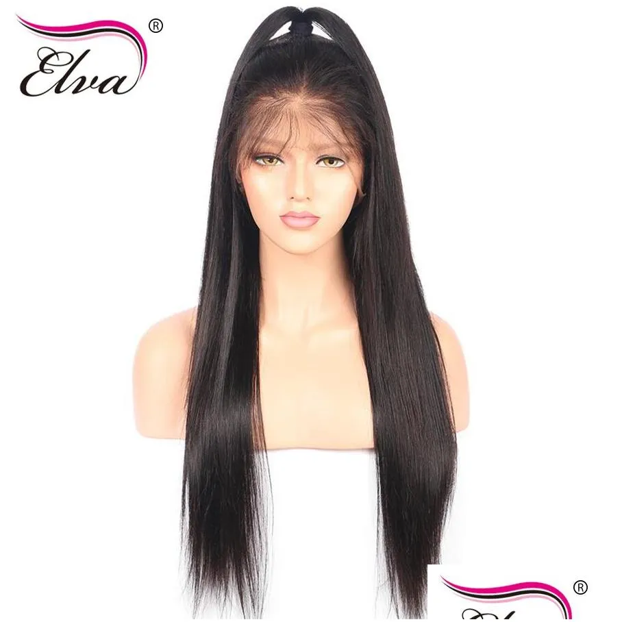 Elva Hair 180% Density 360 Lace Frontal Wig Pre Plucked With Baby Hair Straight Brazilian Remy Human Wigs For Black Women