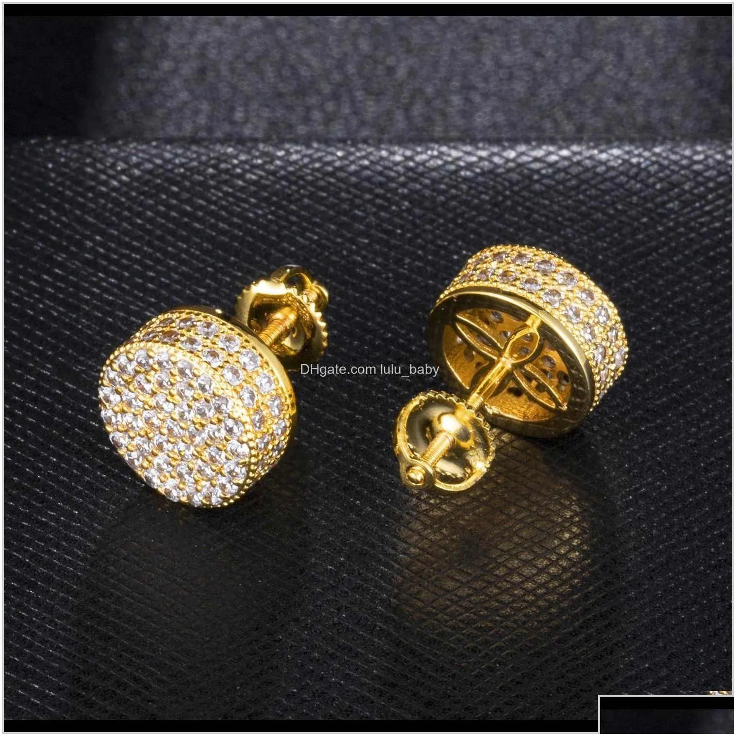 Dz Mens Hip Hop Iced Out Micro Paved Cz Round Earrings For Male Party Jewelry Brincos Cgtix Hbprt