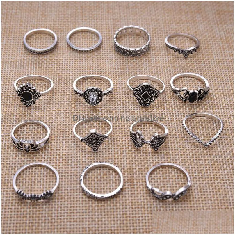 punk rings set bohemian vintage gold crescent geometric joint cluster for women crystal design ring party jewelry gift 6-19pcs/set