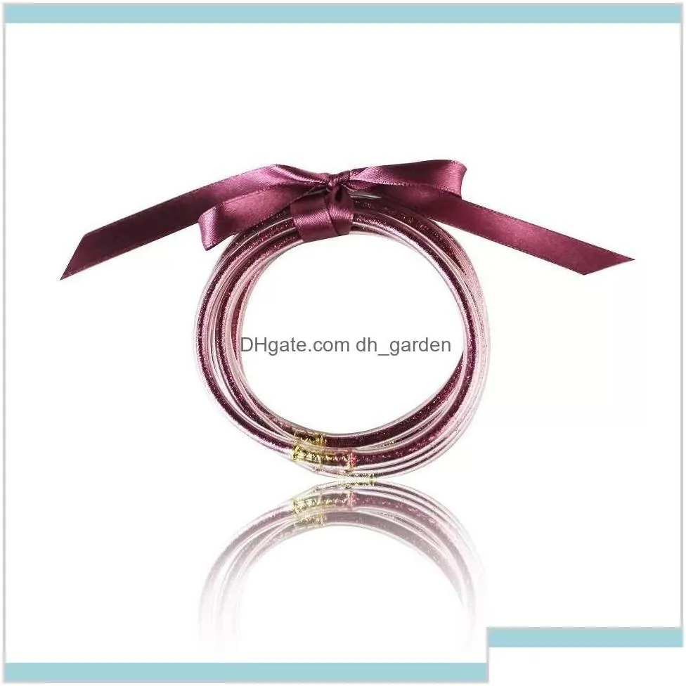Bracelet Sell 5Pcs All Weather Bangles Filled Sile Bowknot Jelly Summer H5B02 Charm Bracelets Pe0Fi