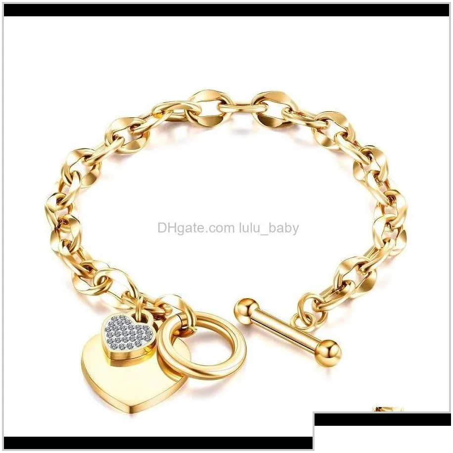 Diamond Zirconia Heart Charms Fashion Designer 316L Stainless Steel Link Chain Jewelry For Woman Girls Gifts Rose 9Yen6 Charm Bracelet