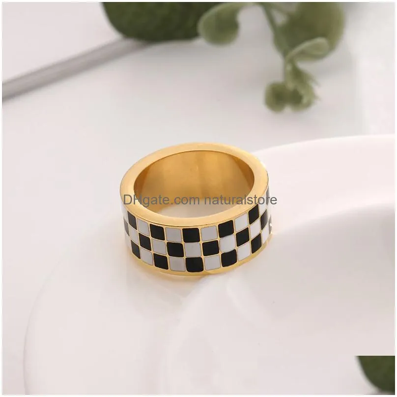 6mm classic band rings jewelry for women checkerboard simple black and white plaid ring handmade luxury gift