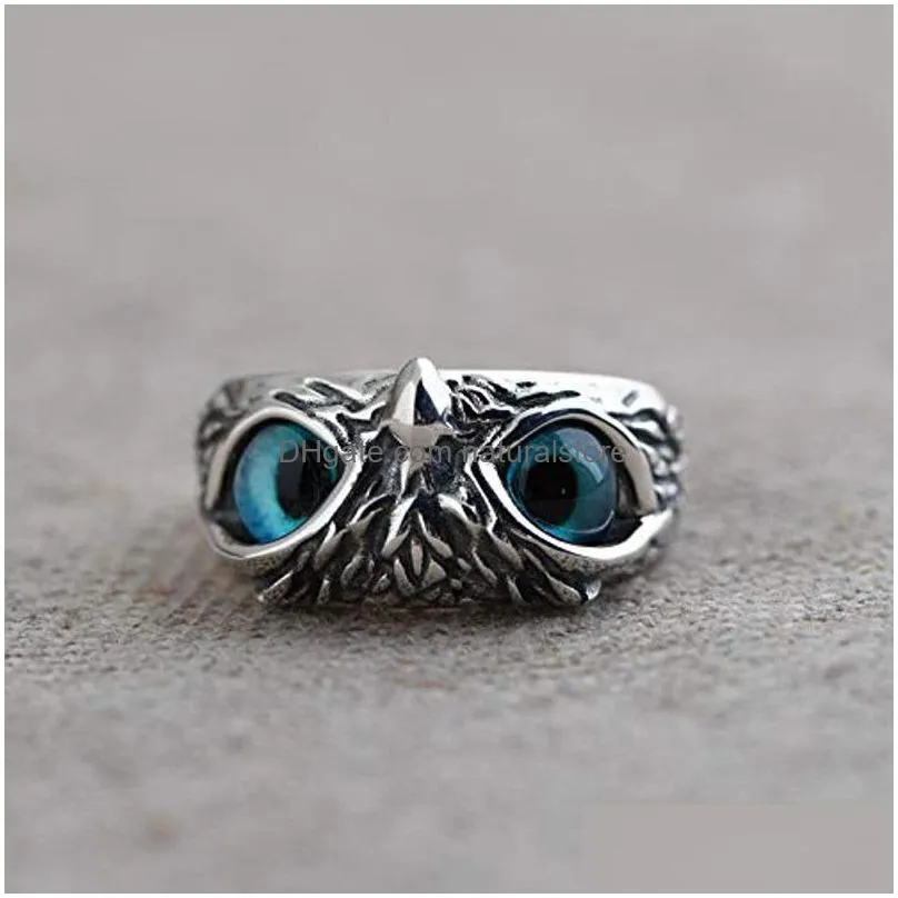 cluster retro cute simple design owl ring multicolor eyes silver color men women engagement wedding rings jewelry gifts resizable