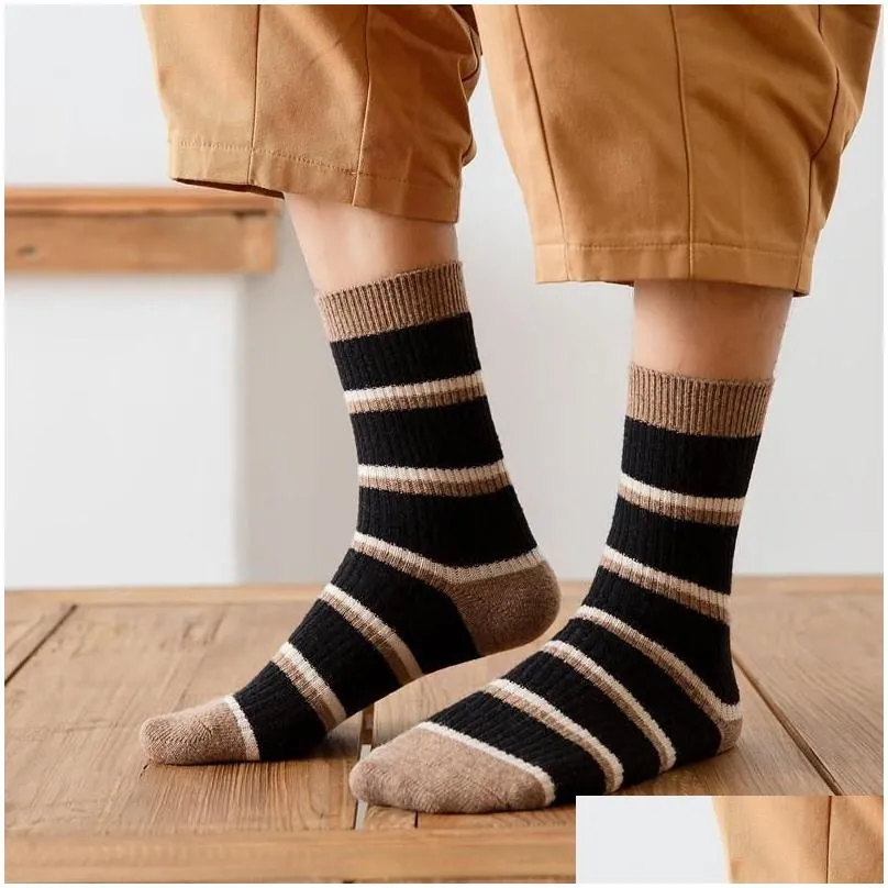 mens socks autumn winter men long crew cashmere wool warm business man fashion designer striped funny