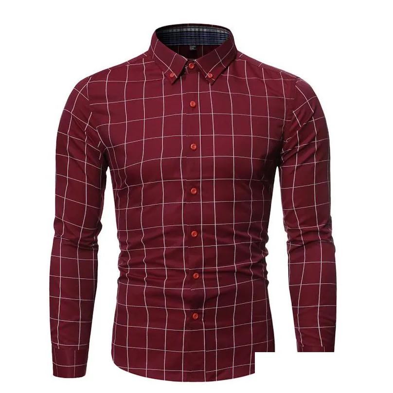 mens dress shirt plaid shirt youth business plaid long sleeve shirt wish korean slim fit men