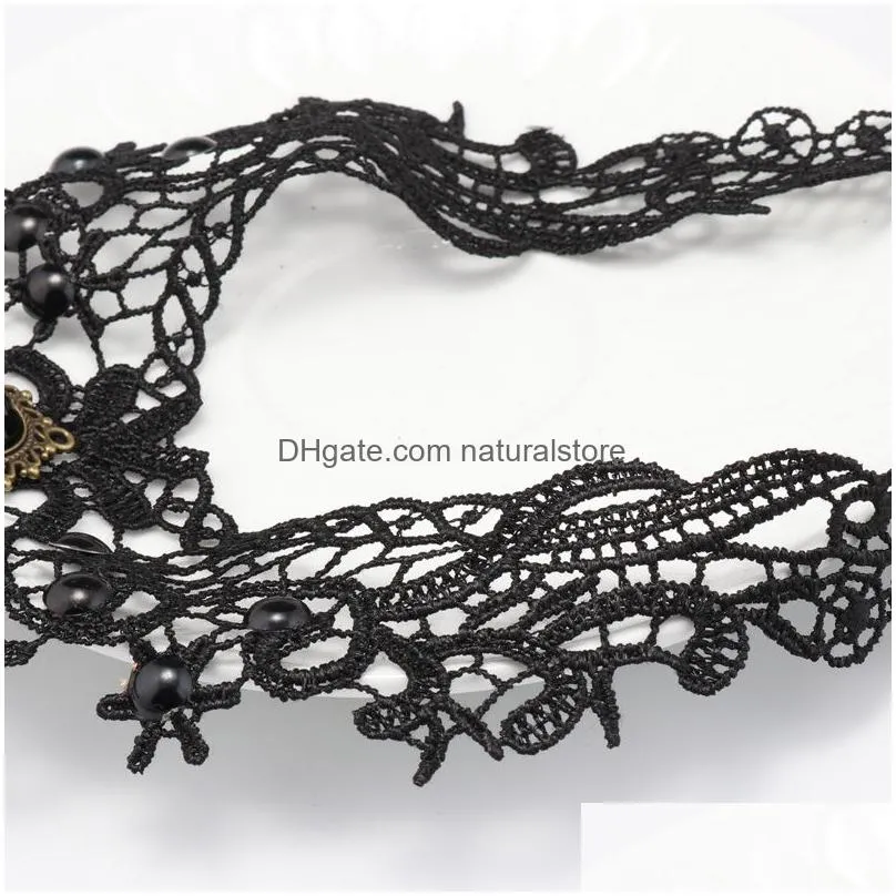 vintage fashion sexy gothic choker crystal black lace necklace women chockers steampunk jewelry