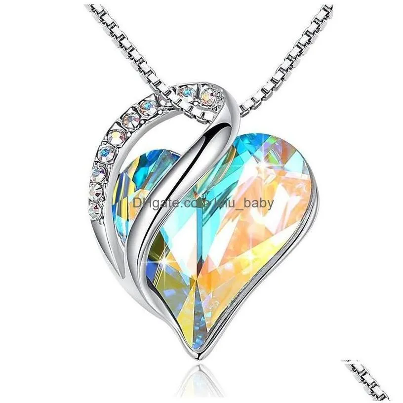 Pendant Necklaces Ocean Peach Heart Love Pendant Necklace Simple Austria Crystal Clavicle Chain For Couple Lovers Jewelry Drop Deliv