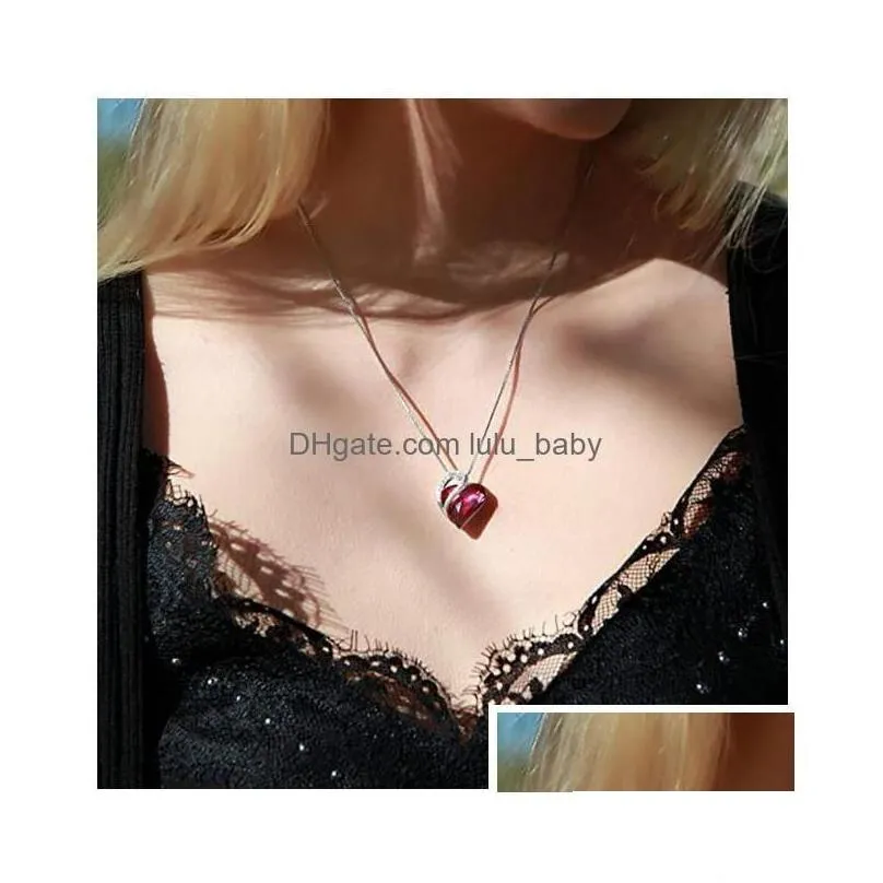 Pendant Necklaces Ocean Peach Heart Love Pendant Necklace Simple Austria Crystal Clavicle Chain For Couple Lovers Jewelry Drop Deliv