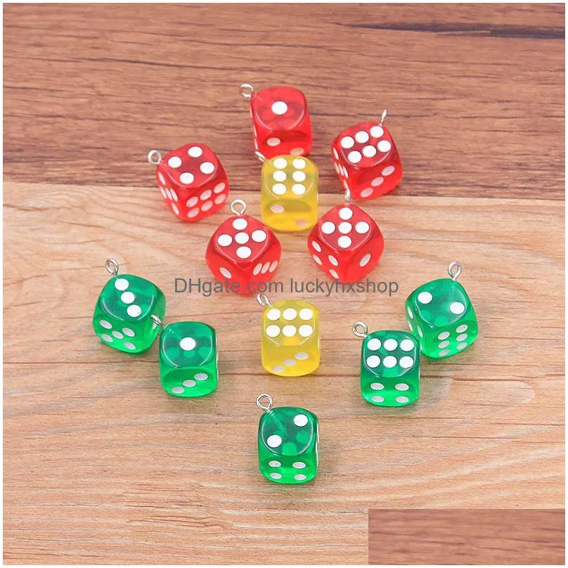 3d dice pendants 10pcs/lot charms for making jewelry findings crafting cute earrings necklaces multi color handmade accessories 14 x