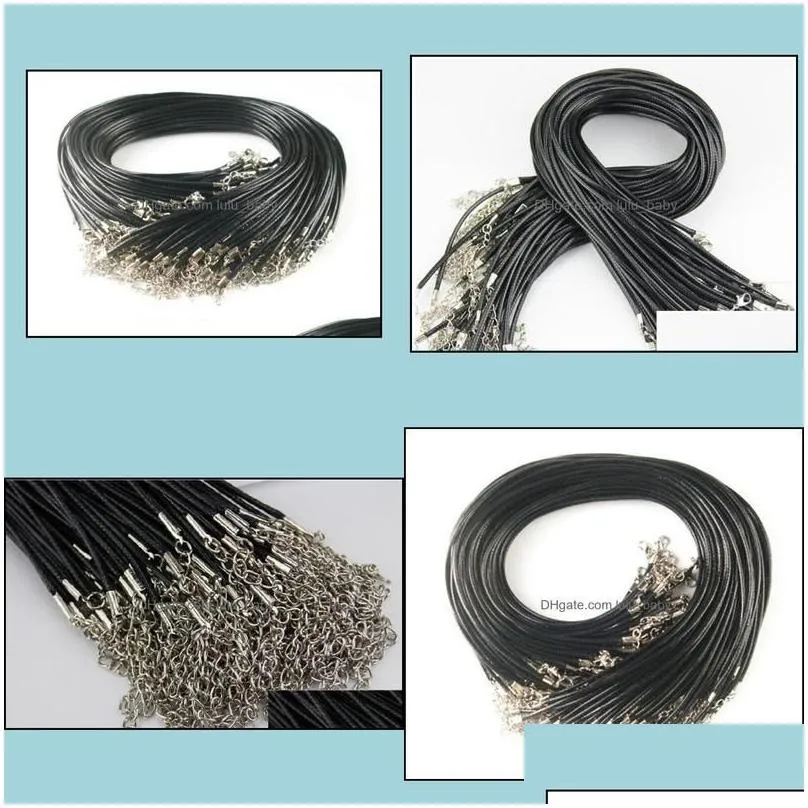 Chains Necklaces Pendants Jewelry 100Pcs Black Wax Leather Snake Necklace Beading Cord String Rope Wire 45Cm Extender Chain With Lobster