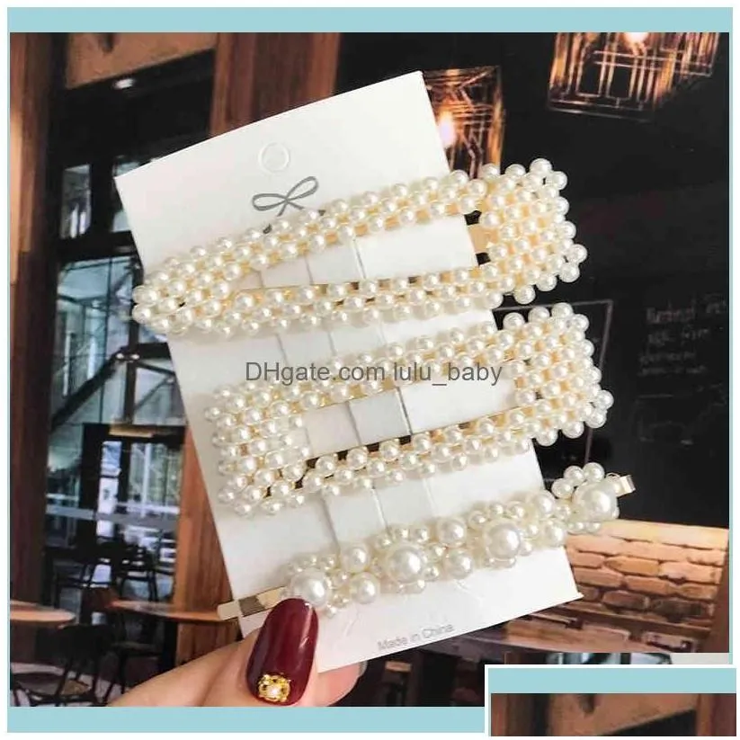 Headbands Jewelrysimulated Pearl Barrettes Beaded Geometric Women Clip Grips Aessories Girls Jewelry Fashion Hair Pins Drop Delivery 2021