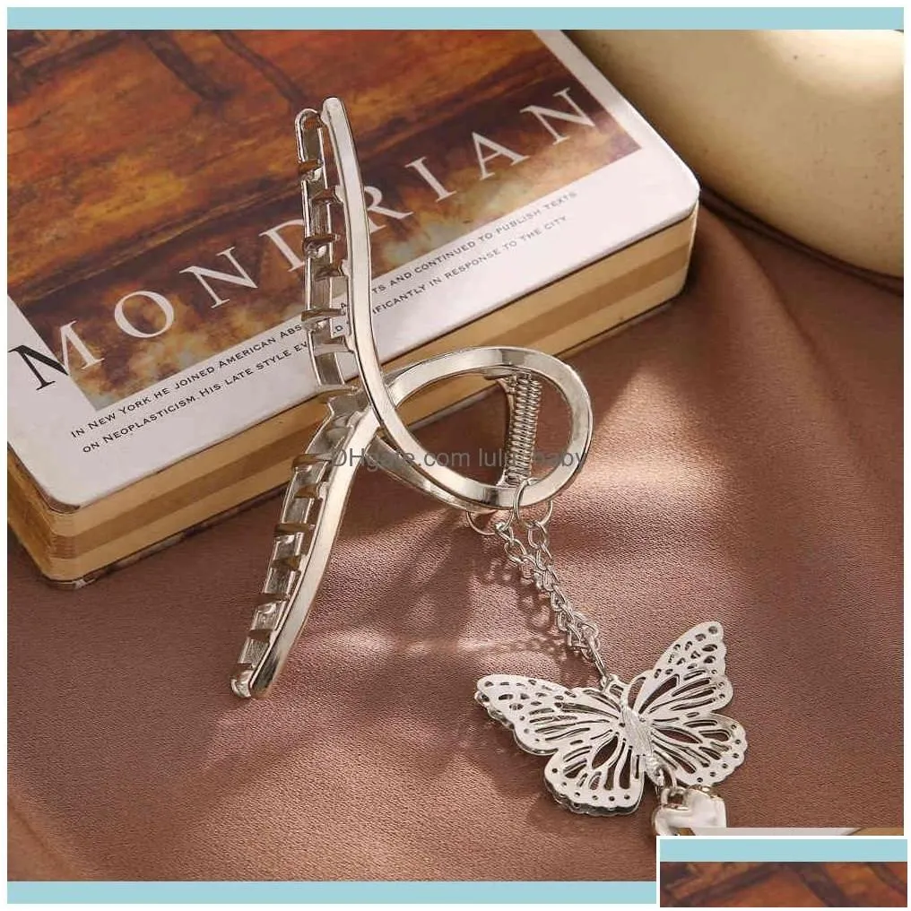 Headbands Jewelry1Pc Retro Metal Goth Butterfly Clip Love Pendant Claws Barrettes Hair Jaw Grip Jewelry Styling Tools Drop Delivery 2021