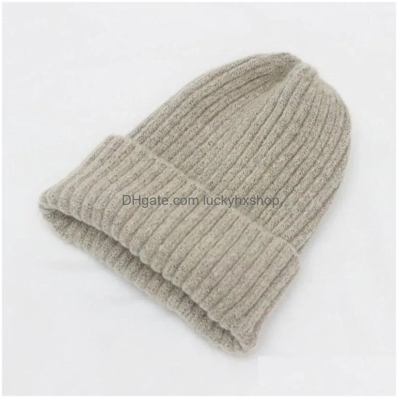 women solid knitted warm soft trendy hats simple korean style womens acrylic casual caps elegant all-match beanie