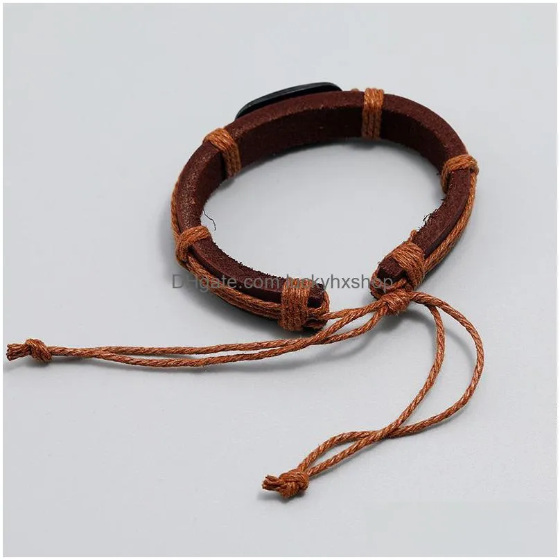 vintage designer jewelry single layers leather bracelet for men women charm leaf yin yang tai chi wrap bracelets