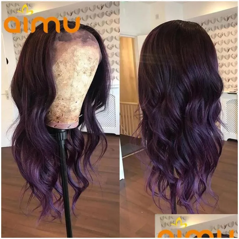 HD Transparent Colored Human Hair Wig Highlight Loose Deep Wave Purple 13X6 Lace Frontal Wigs For Women Preplucked Remy Full